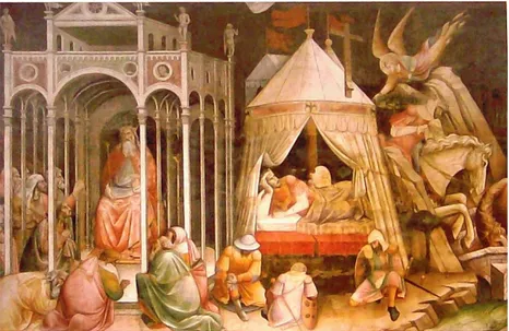 Fig. 6. Agnolo Gaddi, Cosroe assiso nella torre – Il sogno di Eraclio   (Firenze, S. Croce) 