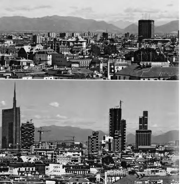 Fig. 8. View of Milan from the Dome, 15 august 2005 and 31 july 2013.