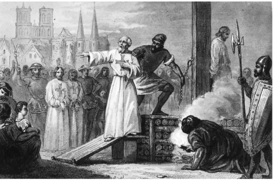 Fig. 1. Jacques de Molay, ultimo gran maestro dell’Ordine del Tempio, nell’atto di pronunciare  la maledizione, 1881