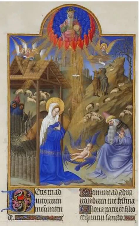 Fig. 3. Très Riches Heures du Duc de Berry, Nativity, 1411-1416, tempera on parchment,  29x21, Ms 65, fol