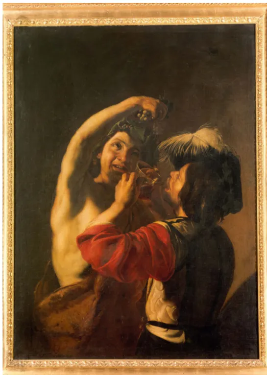 Fig. 3. Bartolomeo Manfredi, Bacco e un bevitore, Roma, Galleria Nazionale di Arte Antica,  Palazzo Barberini