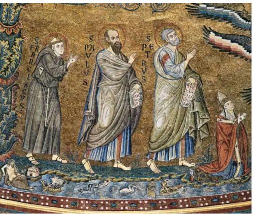 Fig. 3.  Jacopo Torriti, Apse mosaic, Saint Francis (detail), 1269, Rome, Santa Maria Maggiore