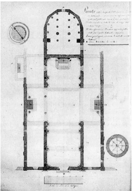Fig. 6.  Pianta della chiesa di S. Andrea Maggiore in un disegno di Cuppini