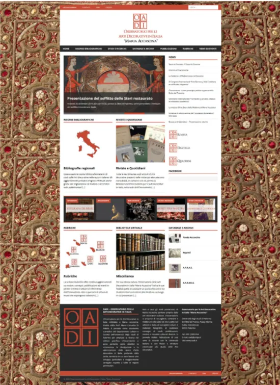 Fig. 1.  Homepage dell’Osservatorio per le Arti Decorative in Italia