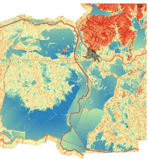 Fig. 1. Alluvioni dell’Adige a sud di Este, viste con il LiDAR (da Brogiolo, Citter 2018)