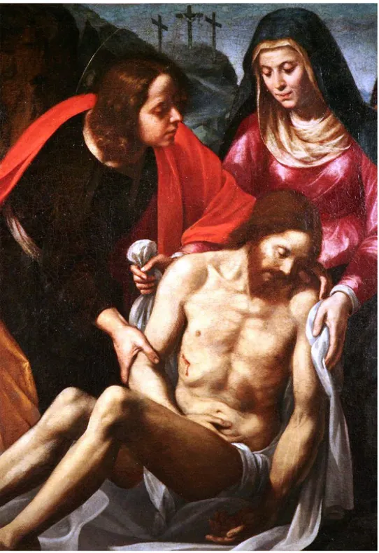 Fig. 2.  Ippolito  Borghese  (qui  attribuito),  Compianto  sul  Cristo  morto,  Camerino  (MC),  Museo Storico Cappuccino, particolare