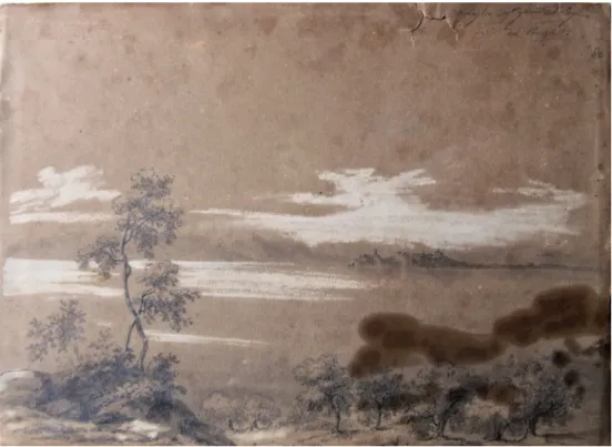 Fig. 6.  M. Tassi, Castiglione del Lago preso dal Borghetto 30 luglio, matita su carta, cm