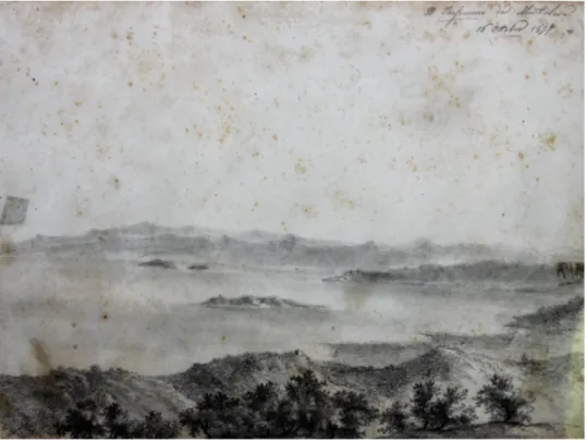 Fig. 7.  M. Tassi, Il Trasimeno da Montalera 16 ottobre 1857, matita su carta, cm. 22x30,  Collezione privata