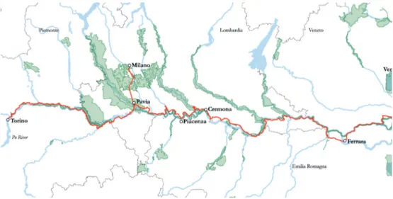Fig. 5. The VENTO cycle route (in red) and protected areas (in green)
