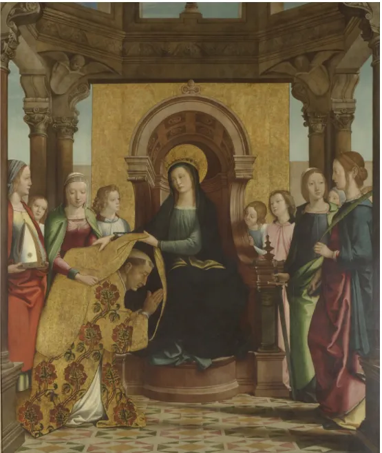 Fig. 4. Juan De Borgoña, La Vergine dona la casula a Sant’Ildefonso, Dallas, Museo Meadows