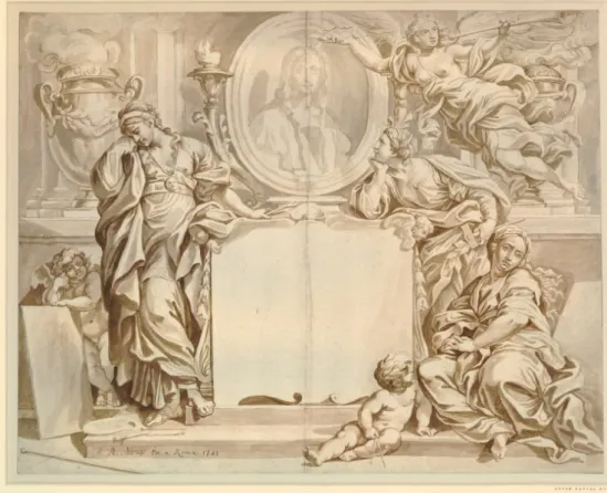 Fig.  6.  Anton  Raphael  Mengs  e  Carlo  Maratti,  Monumento  ideale  a  Raffaello,  1741  ca,  Londra, © The Trustees of the British Museum, numero di registrazione 1928,1016.10