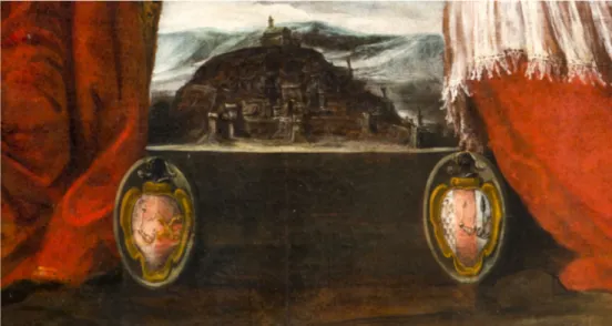 Fig.  10.  Pittore  del  XVII  secolo,  Immacolata  Concezione  tra  santi,  Fermo,  chiesa  di  San  Francesco, dettaglio della veduta nella parte bassa del dipinto