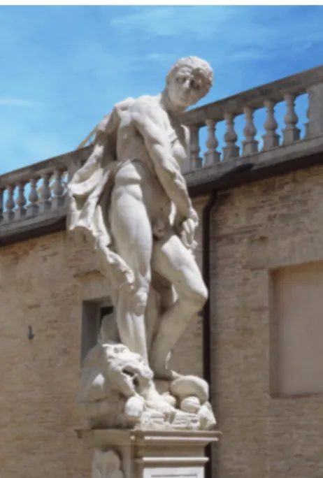 Fig. 5. Giovanni Bonazza, Ercole vittorioso sul leone nemeo, Macerata, palazzo Buonaccorsi,  cortile