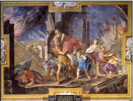 Fig. 8. Gian Gioseffo Dal Sole, La fuga di Enea, Lucca, Palazzo Mansi, Sala della Musica,  1688