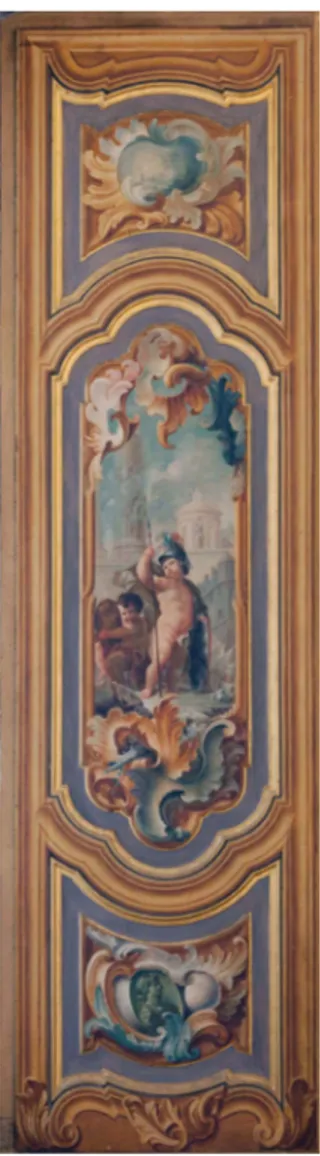 Fig. 5. Enrico Scipione Cordieri  (attr.),  Allegoria  di  Aprile  sotto  il  segno  del  Toro,  entro  il  1721,  olio  (?)  su  legno,  Macerata,  Palazzo  Buonaccorsi, Galleria di Enea