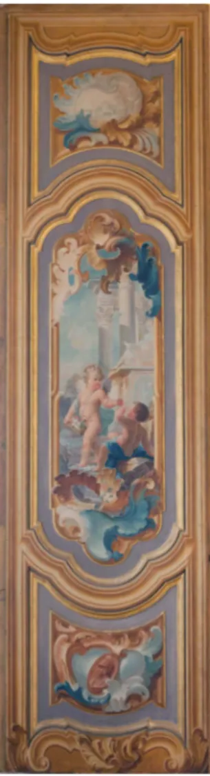 Fig. 7. Enrico Scipione Cordieri  (attr.),  Allegoria  di  Giugno  sotto  il segno del Cancro, entro il 1721,  olio (?) su legno, Macerata, Palazzo  Buonaccorsi, Galleria di Enea