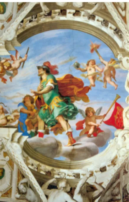 Fig. 7. Giovanni Battista Carlone, Enea e Ascanio Iulo, Genova, Palazzo Ayrolo Negrone,  volta della Galleria