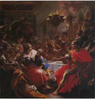 Fig. 1. Nicolò Bambini, Enea racconta a Didone la fine di Troia, olio su tela, cm 300x300,  Macerata, Palazzo Buonaccorsi