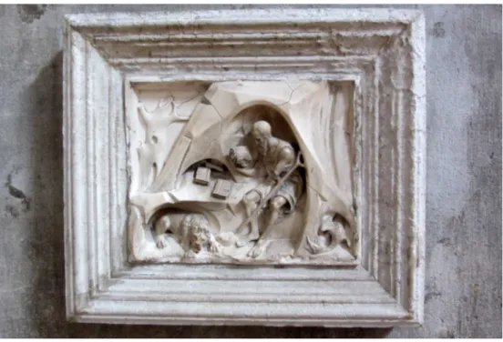Fig. 4. Niccolò Fiorentino, Saint Jerome reading in the cave, 15 th  century, Venice, Church of  Santa Maria del Giglio