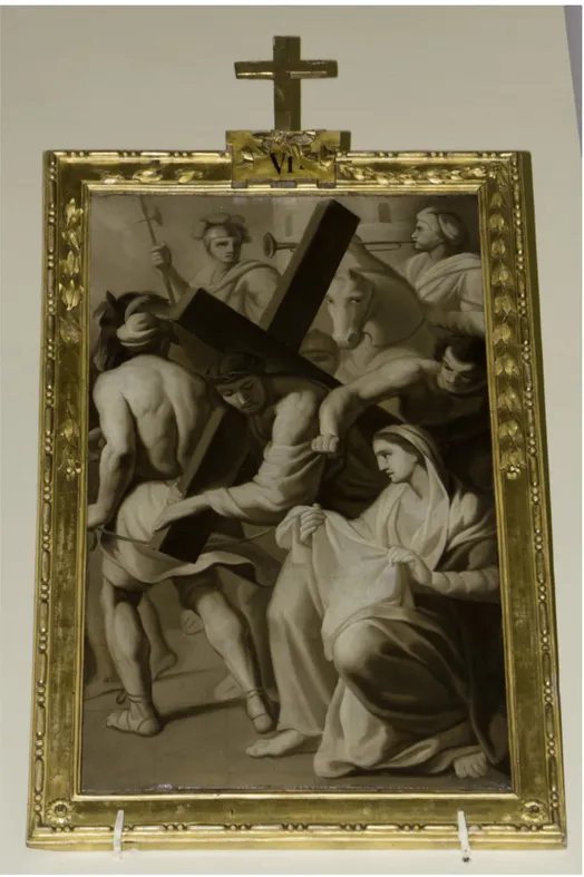 Fig.  6.  Ambito  di  Cristoforo  Unterperger  (attr.),  Cristo  incontra  la  Veronica,  olio  su  tela,  Sarnano, chiesa di San Francesco