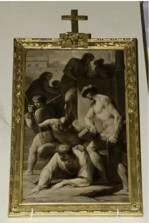 Fig. 7. Cristoforo Unterperger (attr.), Cristo cade sotto la croce la seconda volta, olio su tela,  Sarnano, chiesa di San Francesco