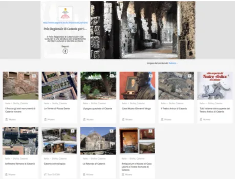 Fig. 9. Screenshot del profilo del fornitore di contenuto del Polo regionale di Catania per i siti  culturali, dalla piattaforma izi.TRAVEL