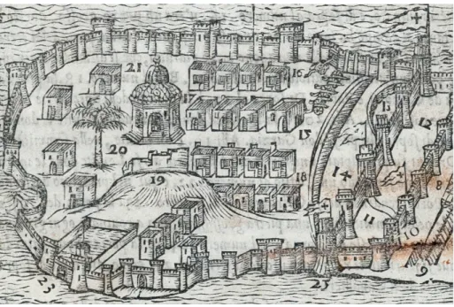 Fig. 4. Anon, Mahdia, woodcut in Anon, Il vero et ultimo aviso della presa d’Affrica, 1550,  f