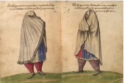 Fig. 1. Prints of the Morisco women of Granada in the work Die Trachtenbuch, by Christoph  Weiditz,  Nürnberg,  Germanisches  Nationalmuseum,  Hs