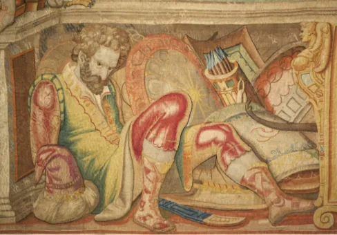 Fig. 11a and 11b. Defeated Turks, detail of The victory and the seven Ottoman galleys’ flight,  fifth piece of the“Battle of Lepanto” set of tapestries, Genoa, Palazzo del Principe, Neptune’s  Hall © Amministrazione Doria Pamphilj srl, Rome