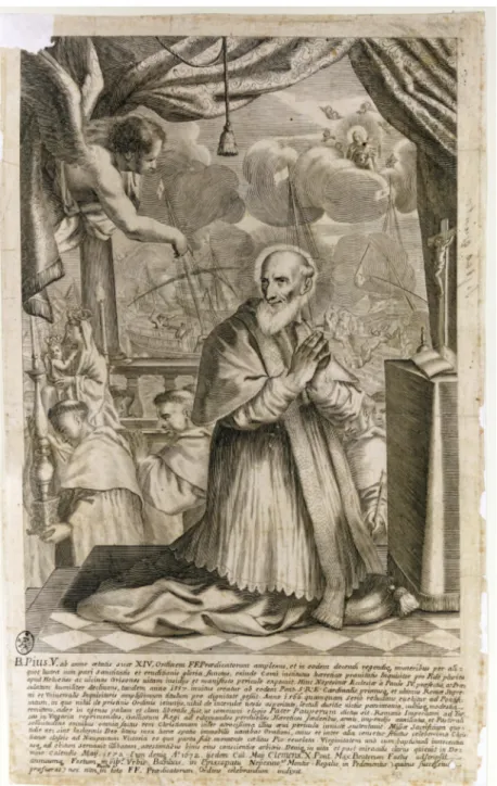 Fig. 4. Pius V and the vision of the victory of Lepanto, print, Roma, Biblioteca Casanatense  (20.B.I