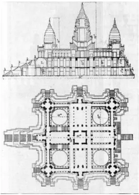 Fig. 18. Sezione e pianta del 1° livello della replica di Angkor-Vat all’Expo Coloniale del 1931  (arch