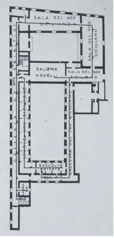 Fig. 3. Palermo, Museo Nazionale, Planimetria della pinacoteca, 1930 (da Accascina 1930b)