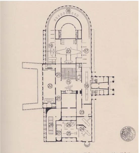 Fig. 2. Pianta del secondo piano del Palazzo dell’Arte, Milano, con l’allestimento  dell’“Esposizione dell’Aeronautica italiana”, 1934 (da Visconti di Modrone et al