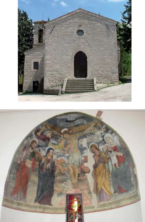 Fig. 6. Taro, Fiordimonte: 6a. Chiesa di S. Biagio; 6b. Crocifissione di Cristo con S