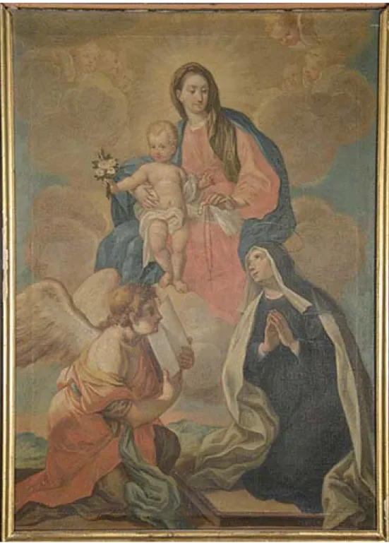 Fig. 3. Natale Ricci, Santa Rosa da Lima ha la visione della Madonna con Bambino in gloria  e di un angelo, Fermo, monastero di Santa Chiara