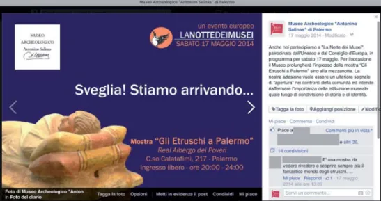 Fig. 6. Post su Facebook di lancio della Notte dei Musei alla mostra “Gli Etruschi a Palermo”