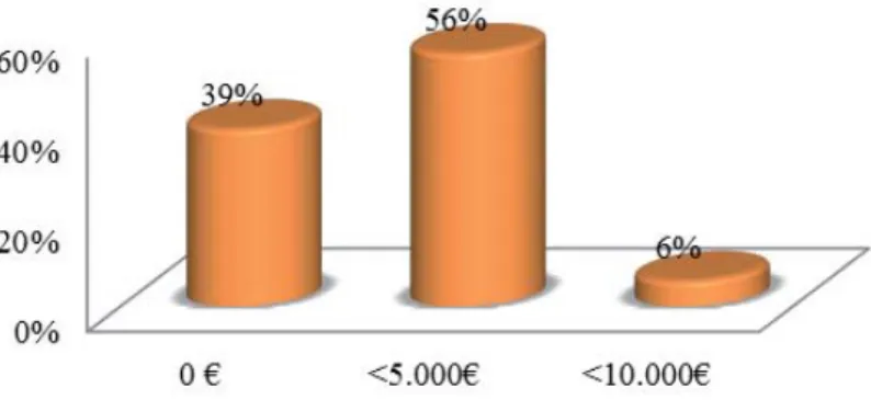 Fig. 4. Budget dedicato al programma Bandiera Arancione (Fonte: ns. elaborazione) Analizzando la ripartizione del budget impegnato, emergono ulteriori  contraddizioni