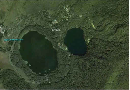 Fig. 8. Monticchio (PZ). I due laghi di Monticchio con in evidenza la zona istmica