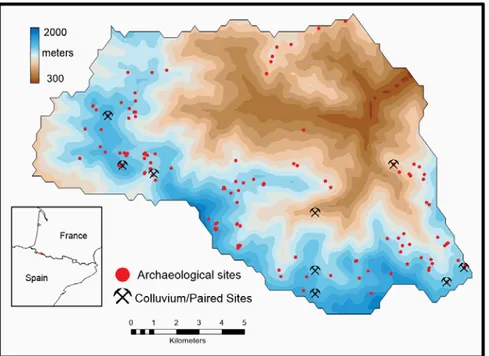 Fig. 2. Boundary map of the commune of Larrau showing location of sites and sedimentary  archives recorded in 2012, 2013 and 2014