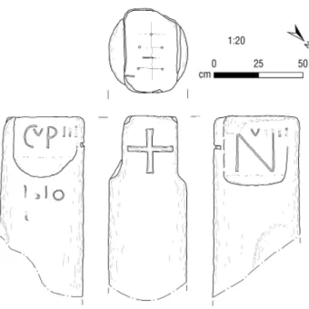 Fig. 4. Confi ne Navelli-Collepietro: termine lapideo del 1509 reimpiegato nel 1810  (elab