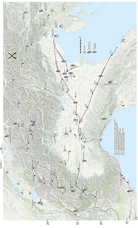 Fig. 2. Conquista e interventi romani nella Cisalpina e nelle Alpi sotto la Repubblica (Disegno M