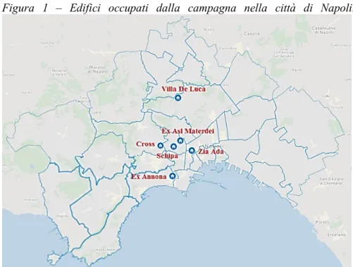 Figura  1  –  Edifici  occupati  dalla  campagna  nella  città  di  Napoli. 