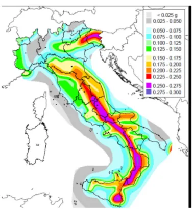 Fig. 1 - Mappa di pericolosità sismica dell’Italia (2005) 