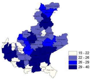 Fig. 1 – Proportion of human capital over total employment in industries and services  (percentage in each LLS)