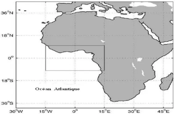 Figure 1 : Localisation de la zone d’étude dans le rectangle dans l’océan Atlantique tropical