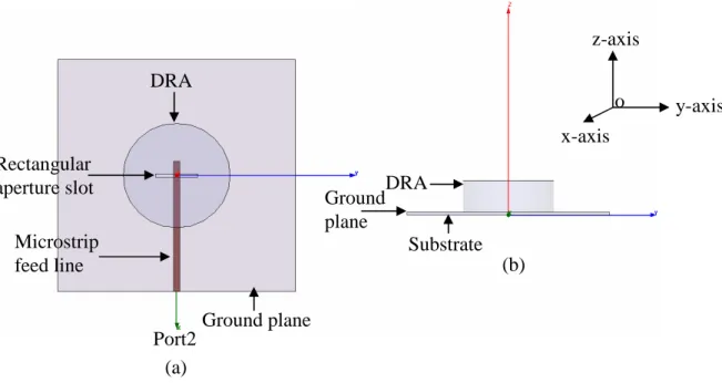 Figure 3.1 Rectangular shaped aperture slot located at the DRA centre (a) Top view (b) Side  view 