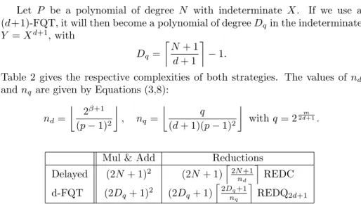 Table 2 gives the respective complexities of both strategies. The values of n d
