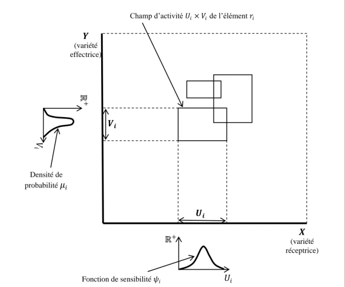 Figure 7 : Représentation du champ d’activité d’un élément dans l’espace des événements 𝒀 