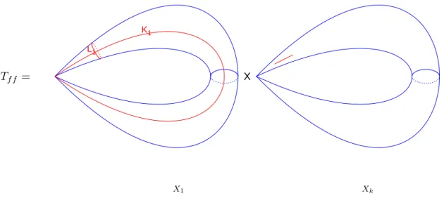 Figure 1: The singular torus seen as a product of two dimensional pinched tori whose coordinates are the parameters X k entering the solitonic solution of the equations of motion