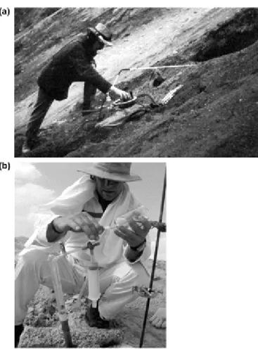 Figure 6. : Sampling volcanic emissions the traditional way: Frank Perret on Vesuvius and  Patrick Allard on Erta ‗Ale.